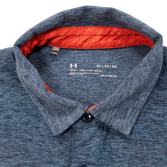 UNDER ARMOUR Men's XL Blue Heathered Loose Fit Heatgear Short Sleeve Polo Shirt - Picture 3 of 6